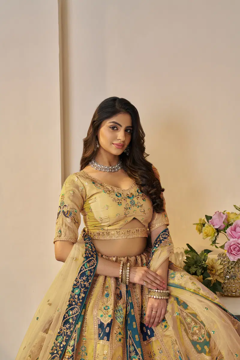 Kf 492 Yellow Banarasi Silk Indian Bridal Lehenga Wholesale Price In Surat